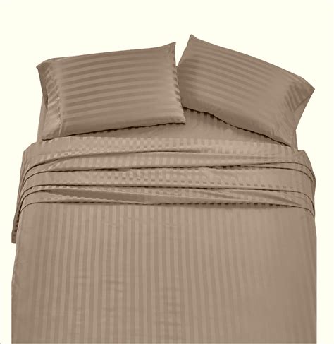 The Great American Store Bed Sheet Set 4 Piece King Stripe Taupe