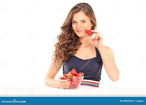 Beautiful Woman Eating Strawberries Stock Photo Image Of Concept