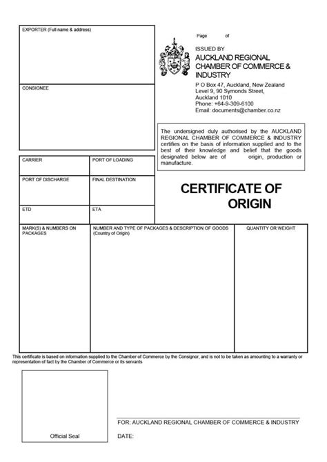 Certificate Of Origin Template Excel