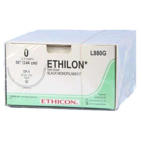 Ethicon 0 X 96 Ethilon Nylon Black Sutures With Tp 1 Needle 12box