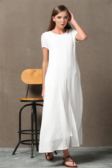 Plus Size Maxi Dress Linen Dress White Maxi Dress Womens Dress Short Sleeve Layered Maxi