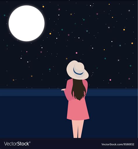 Girls Looking Starring At The Night Sky Alone Vector Image