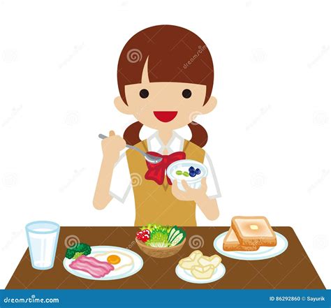 Schoolgirl Eating Breakfast Stock Vector Illustration Of Girls
