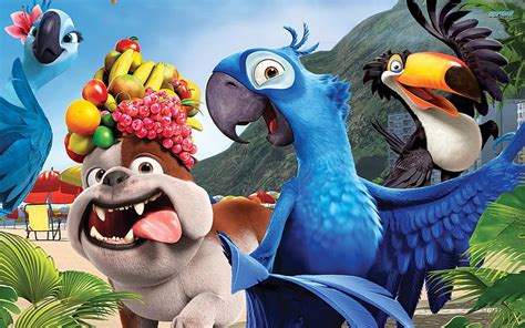 Hd Wallpaper Rio Movie Poster Dog Parrots Fruit Cartoon Animal