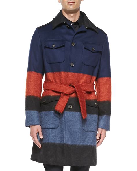Salvatore Ferragamo Striped Brushed Wool Blend Coat Multi