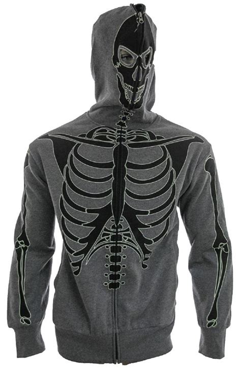 Calhoun Mens Glow In The Dark Skeleton Costume Zip Hoodie Costumes