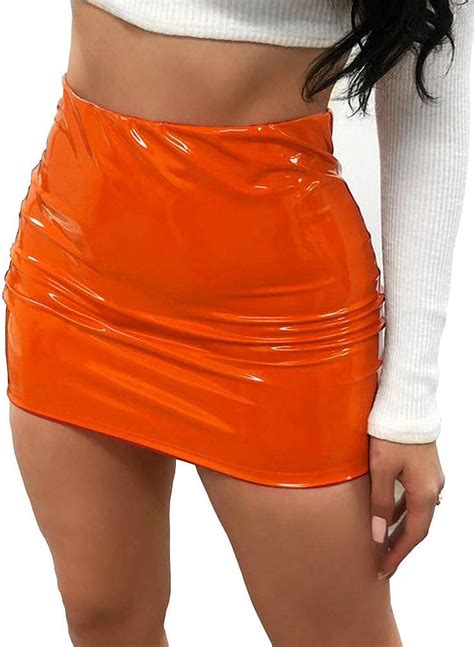 Cikixz Womens Leather Skirt Wetlook Pu Leather Pencil Skirt Bodycon Mini Skirt High Waist