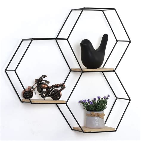 Haitral 37 X 125 X 16 Hexagon Metal Modern Floating Shelf Black