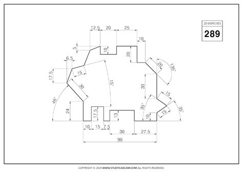 2D CAD EXERCISES 289 STUDYCADCAM Autocad Isometric Drawing Model