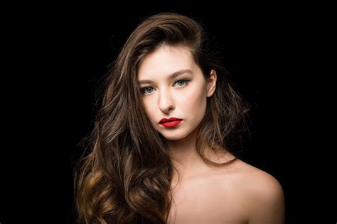 Wallpaper Dharma Christian Zoffoli Model Women Long Hair Brunette Red Lipstick Bare