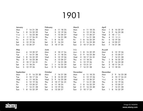Calendar Of Year 1901 Stock Photo Alamy