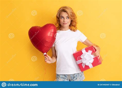 Cheerful Redhead Lady With Romantic T And Party Balloon Be My