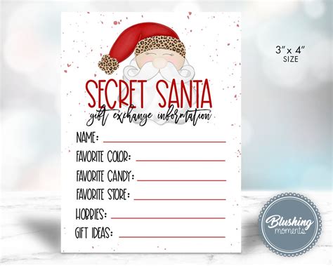 Secret Santa Kit Printable Christmas Activity T Wish List Etsy