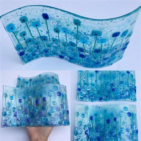 Large Waves Fused Glass Art Blue Design Unique Artwork I Shop Etsy Seller Unique Items