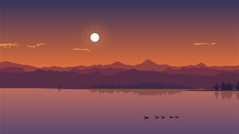 Minimal Lake Sunset Hd Nature 4k Wallpapers Images