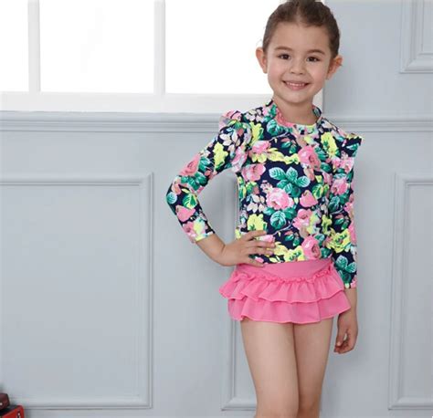 For 5 12 Years 2015 Children Cover Up Swimsuit Kids Floral Print Two
