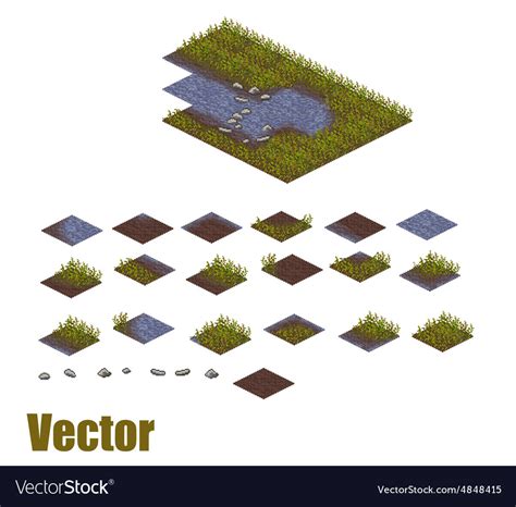 Pixel Art River Tilesets Water Grass And Land Vector Image