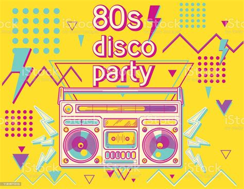 80s Disco Party Funky Colorful Music Design Stock Illustration