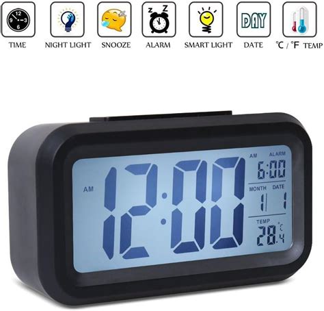 Led Digital Alarm Clock Night Glow Smart Light Activated Sensor
