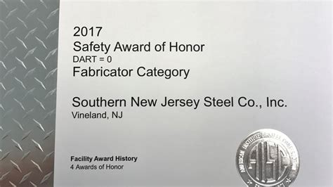 Snjs Receives 2017 Aisc Safety Award Snjs Southern New Jersey Steel