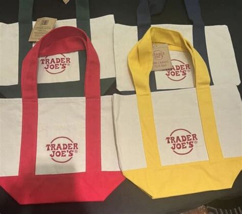 Trader Joes Mini Canvas Tote Bag Reusable Blue Red Yellow Green Lot Of NWT EBay
