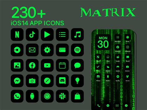 Ios Matrix App Icons 230 Black And Green Neon Minimal Ios 14 Etsy