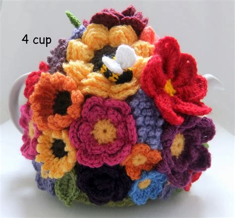 Hand Knitted Crochet Spring Garden 4 Cup Full Floral Tea Etsy UK