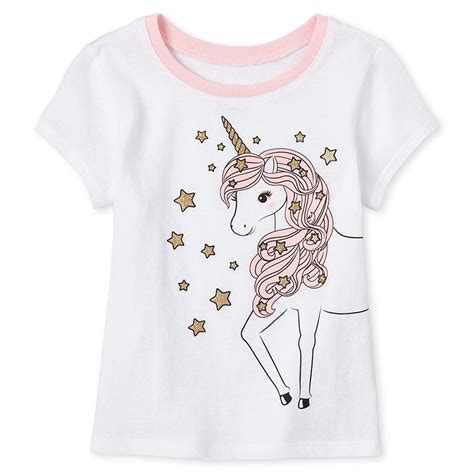 Baby And Toddler Girls Short Sleeve Glitter Unicorn Graphic Tee Mens