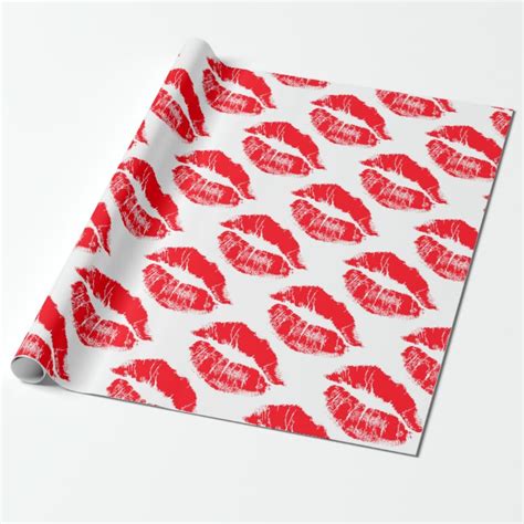 Red Lipstick Kisses Wrapping Paper