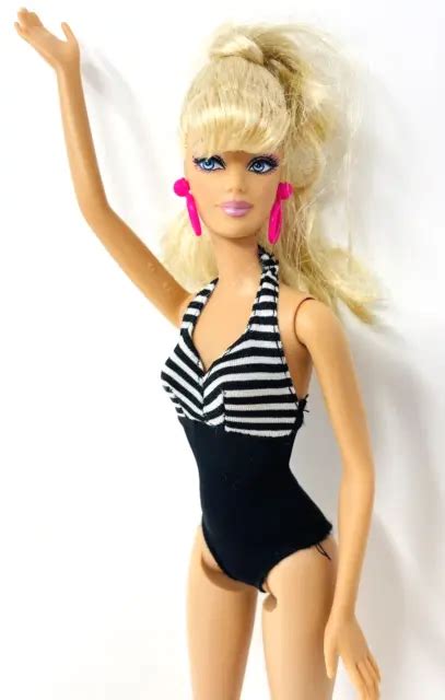 BARBIE THEN AND Now Doll 2009 Redressed Striped Bathing Suit 24 99