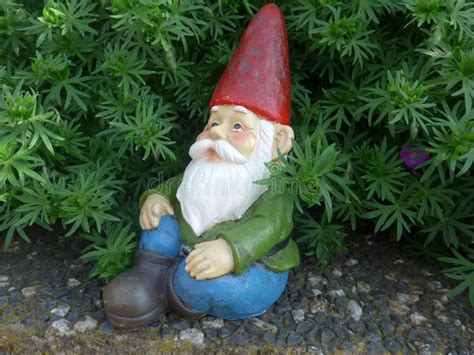 Funny Garden Gnome With Beard And A Red Hat Stock Image Image Of