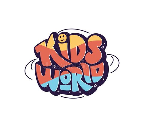 Kids World Logo And Doodles Icons Hand Drawn Lettering Composition