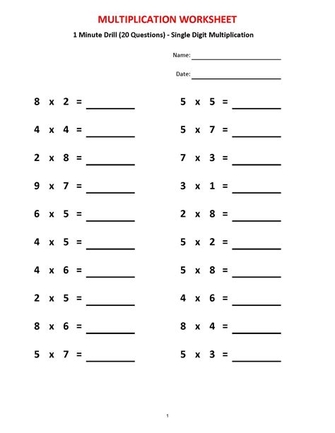 Free grade 2 math worksheets. Multiplication 1 minute drill H (10 Math Worksheets with answers)/pdf/ Year 2,3,4/ Grade 2,3,4 ...
