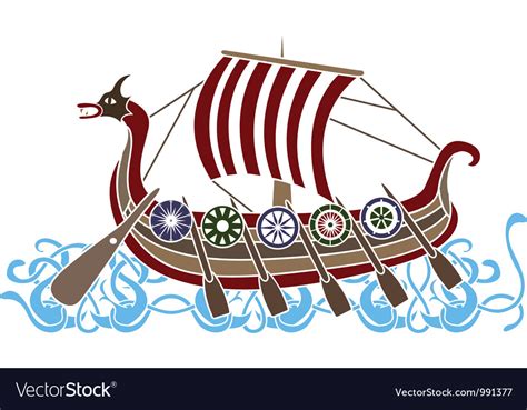 Vikings Boat Colored Royalty Free Vector Image