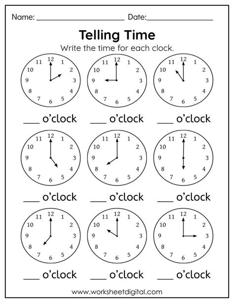 16 Telling Time To The Hour Worksheet Kindergarten First Grade