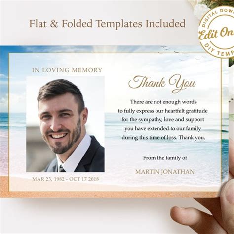 Funeral Thank You Card Template Folded Funeral Thank You Etsy