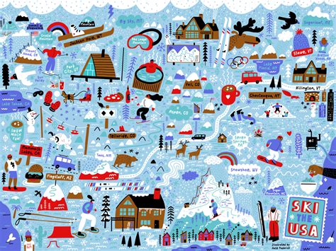 Illustrated Map of USA Ski Areas by Nate Padavick — Nate Padavick