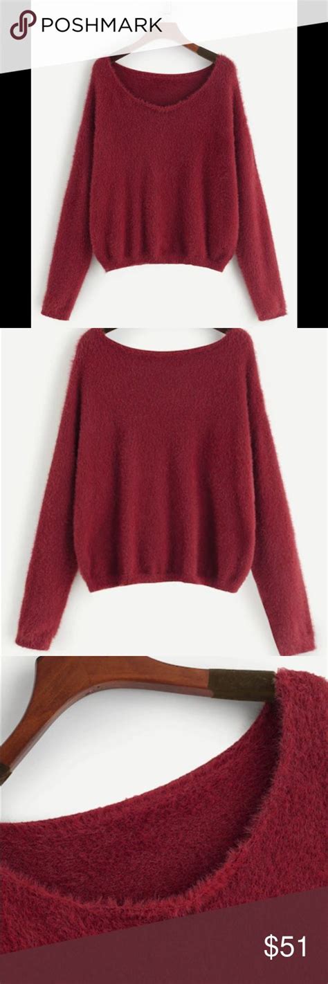 Long Sleeves Fuzzy Sweater Red Fuzzy Sweater Red Sweaters Sweaters