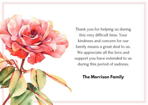 Bereavement Wording For Thank You Cards