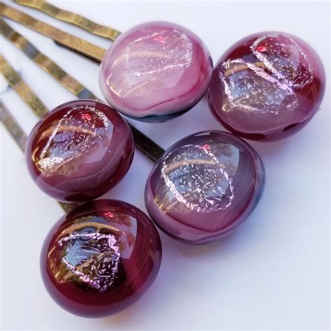 Set Of 5 Sparkly Pink And Cranberry Dichroic Fused Glass Hair Etsy Dichroic Fused Glass