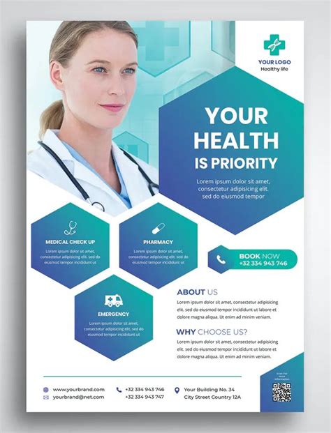 The Medical Flyer Is Designed To Look Like Hexagonal Shapes With Blue