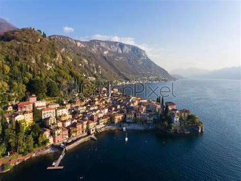Aerial View Village Of Varenna On Como Lake In Italy Stock Photo