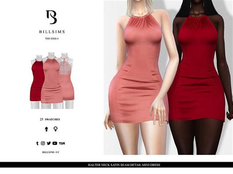 Halter Neck Satin Seam Detail Mini Dress By Bill Sims At Tsr Sims 4