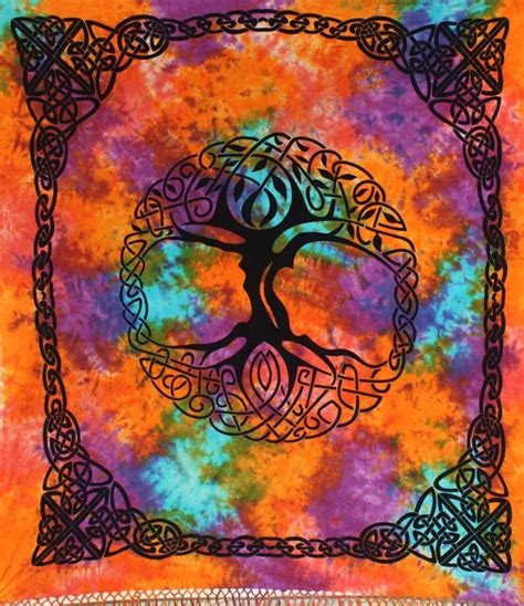 Celtic Tree Of Life Tapestry Tie Dye Irish Full Bed Spread Etsy