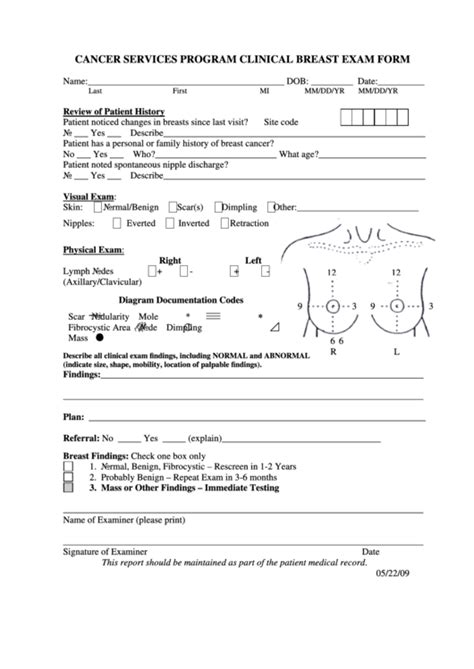 Clinical Breast Exam Form Printable Pdf Download