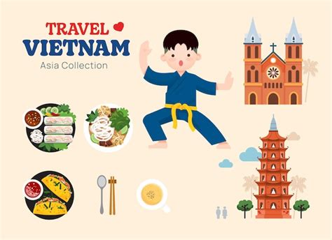 Premium Vector Travel Vietnam Flat Icons Set Vietnamese Element Icon