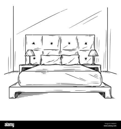 Realistic Sketch Of The Bedroom Hand Drawn Sketch Of Interior Vector