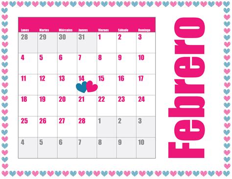 Calendario de febrero 2013 para imprimir
