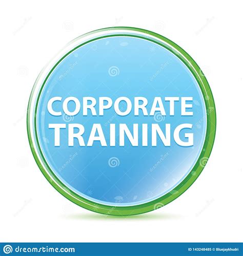 Corporate Training Natural Aqua Cyan Blue Round Button Stock