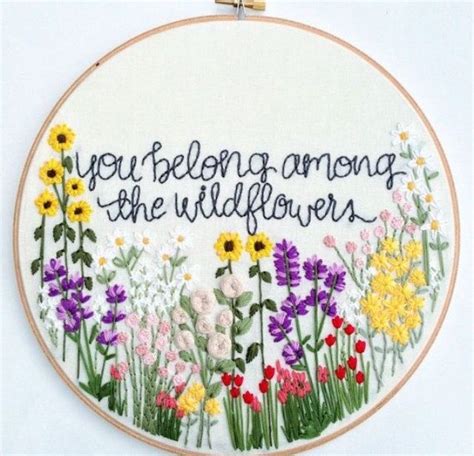 You Belong Among The Wildflowers Boho Hippie Floral Embroidery Design